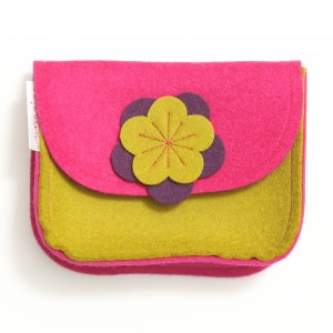 Purse with a Flower - Pink Mustard Violet